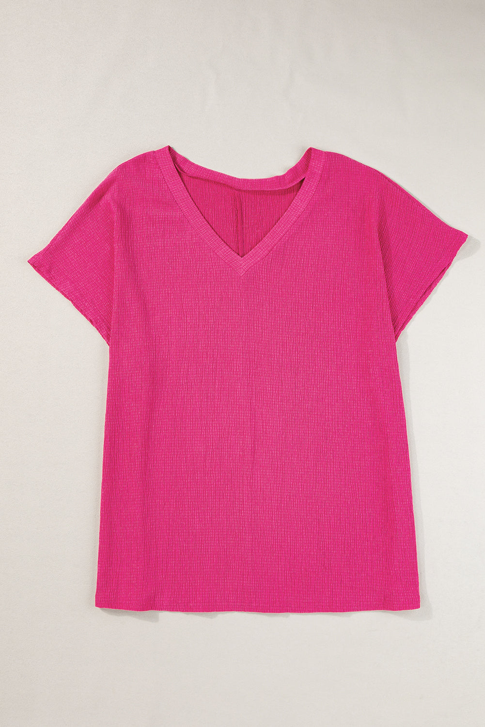 Bright Pink Textured V Neck Bubble Hem Plus Top - Scarlett's Riverside Boutique 