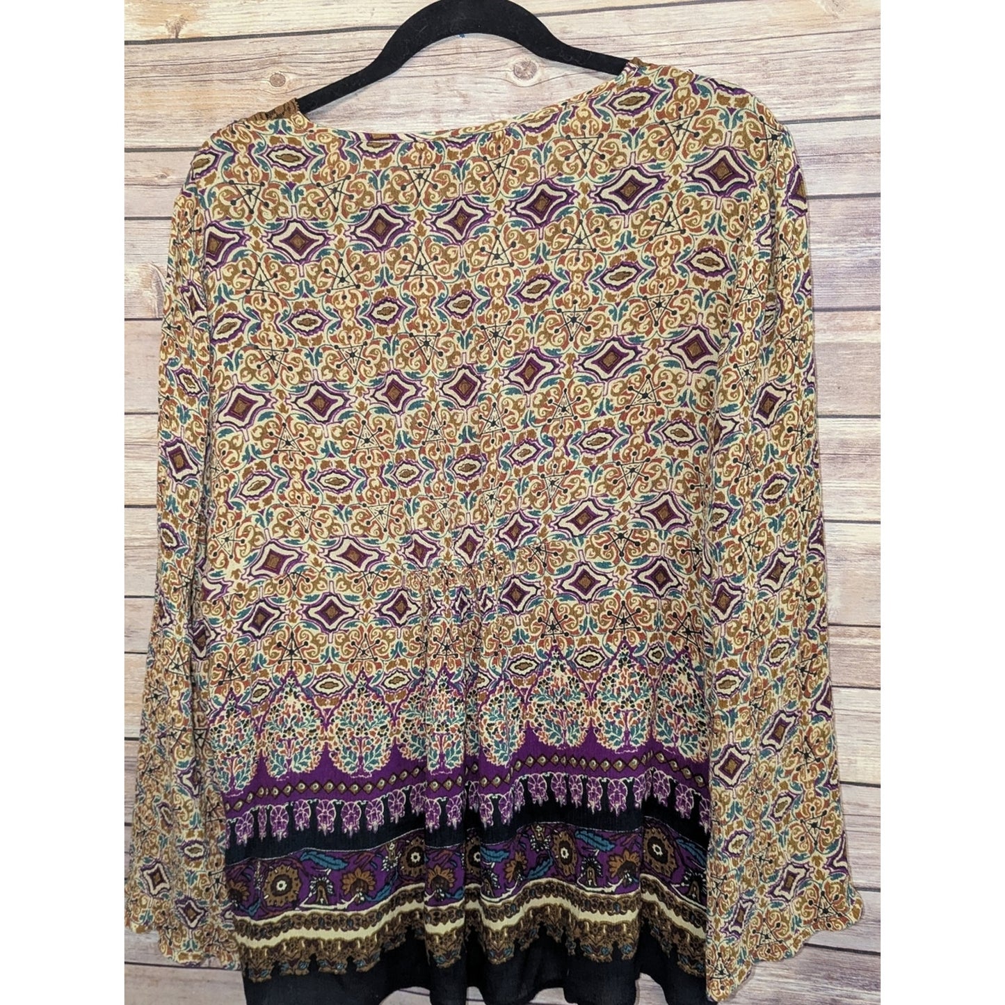 DressBarn Women’s Large Boho Peasant Top Paisley Beaded Lace Trim Rayon Blouse