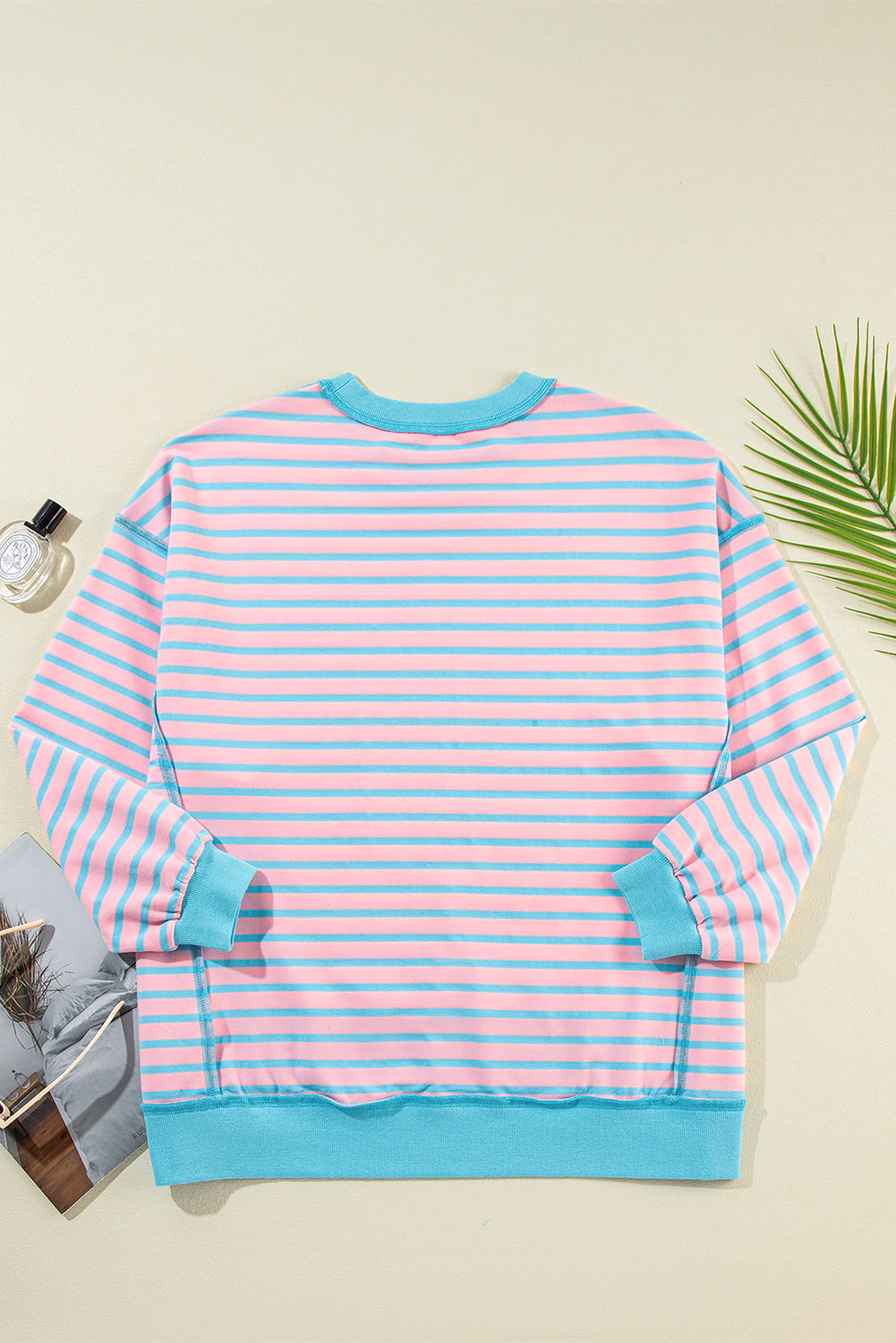 Pink Stripe Contrast Trim High Low Pullover Tunic Sweatshirt - Scarlett's Riverside Boutique 