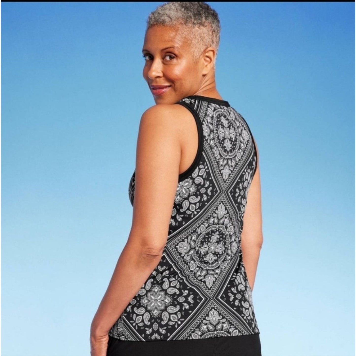 Lands' End Women's High Neck Tankini Top Swimwear, UPF 50Bandana Print XS. #A80