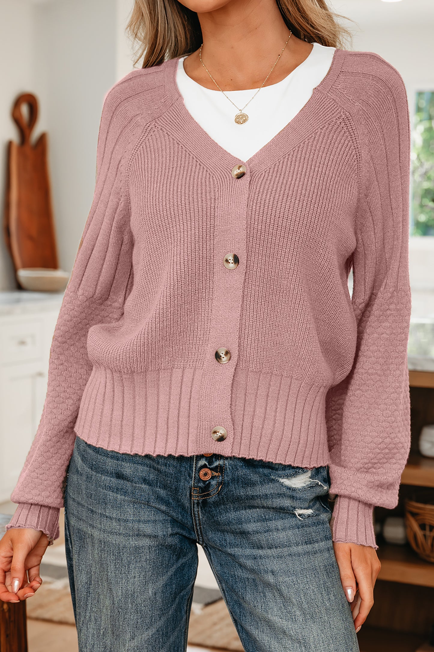 Soft Taupe Balloon-Sleeve Button Cardigan ✨
