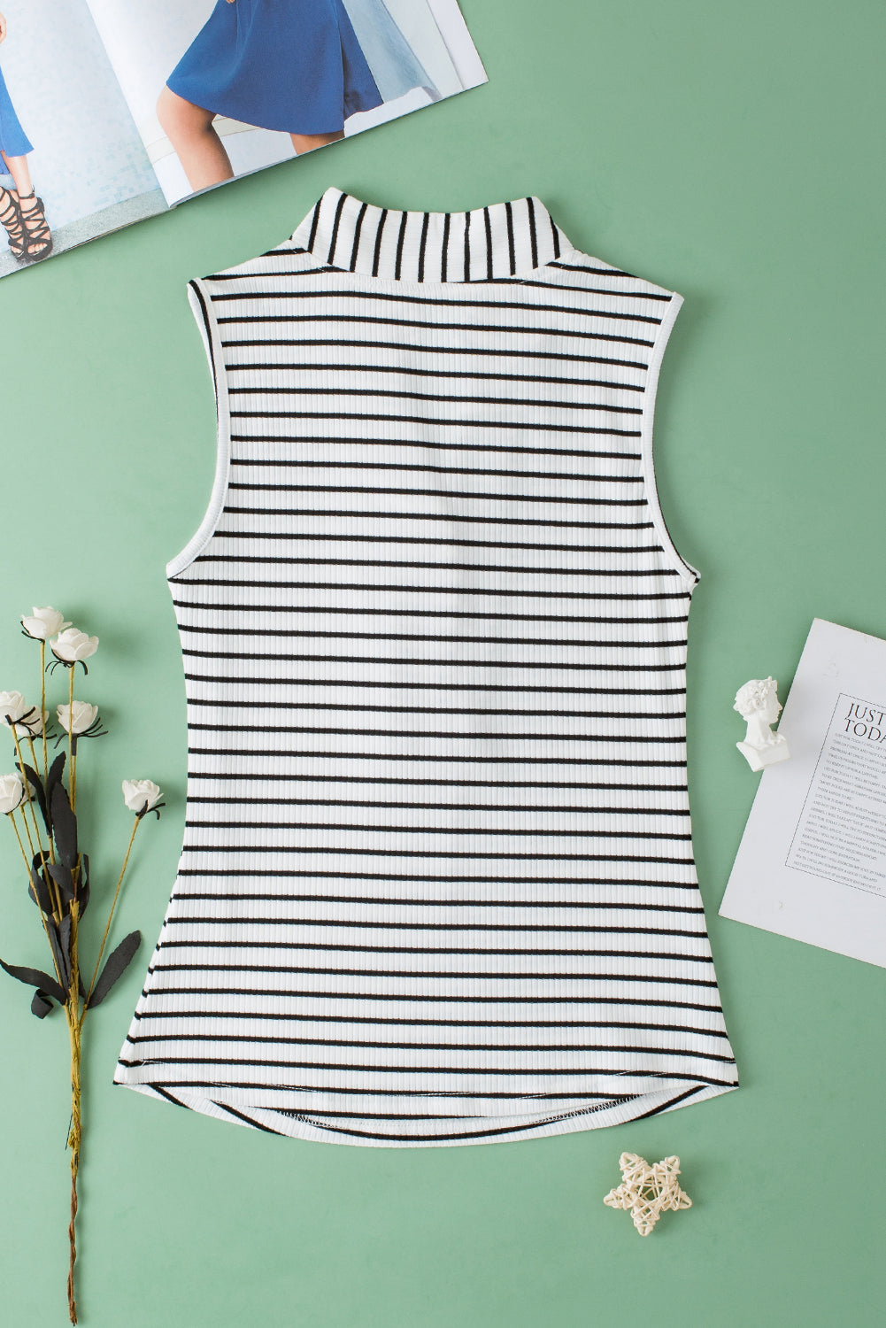 White Striped V Neck Buttoned Tank Top - Scarlett's Riverside Boutique 