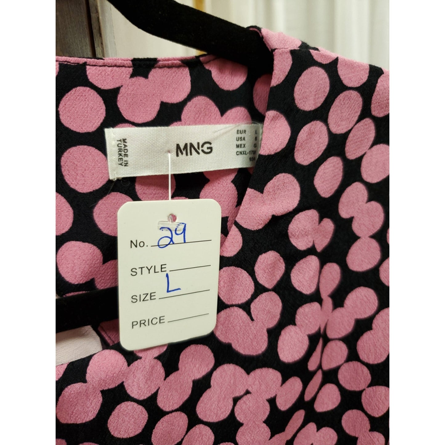 MNG Mango Pink & Black Polka Dot Long Sleeve Midi Dress | Size L #29