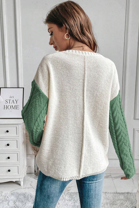 Vineyard Green Colorblock Patched Pocket Drop Shoulder Sweater - Scarlett's Riverside Boutique 