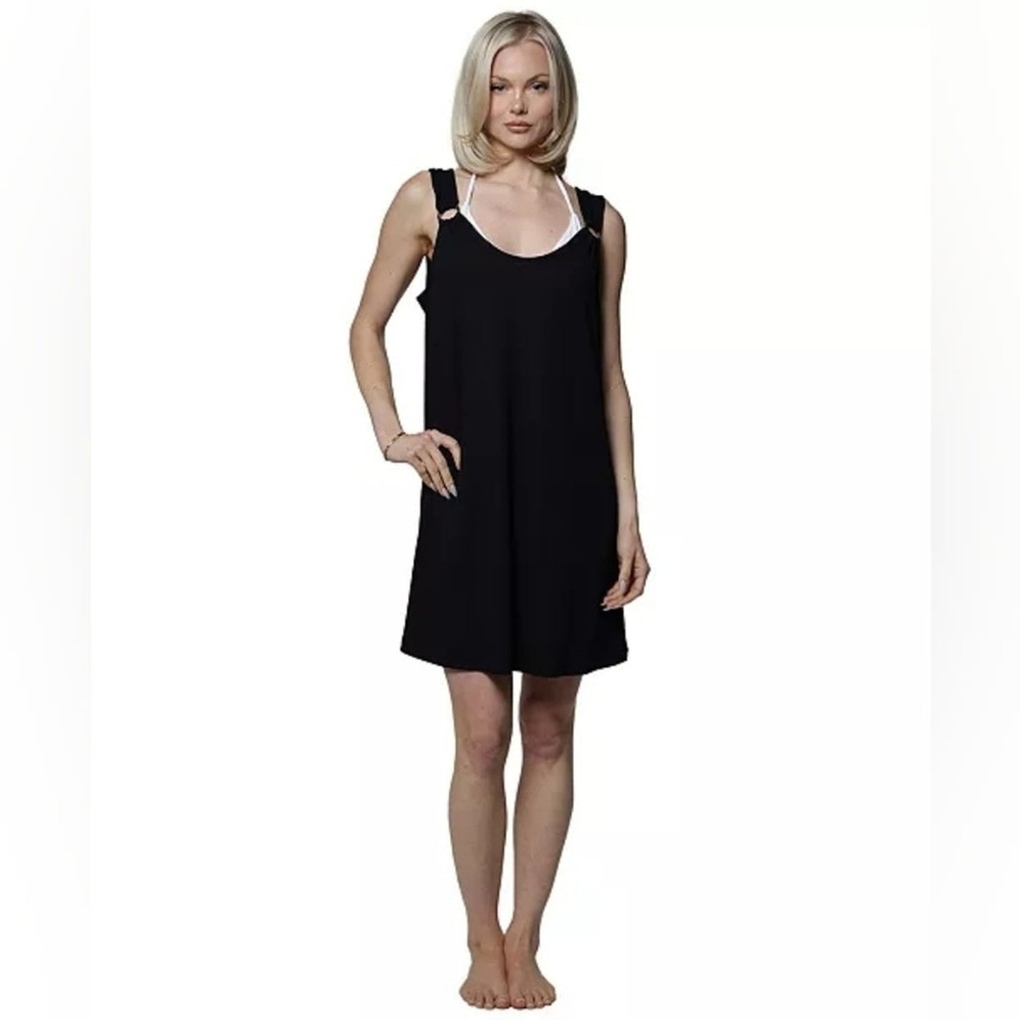 J ValdiSolid Bondi Ring Tank Swim Coverup Dress Sz L #F15