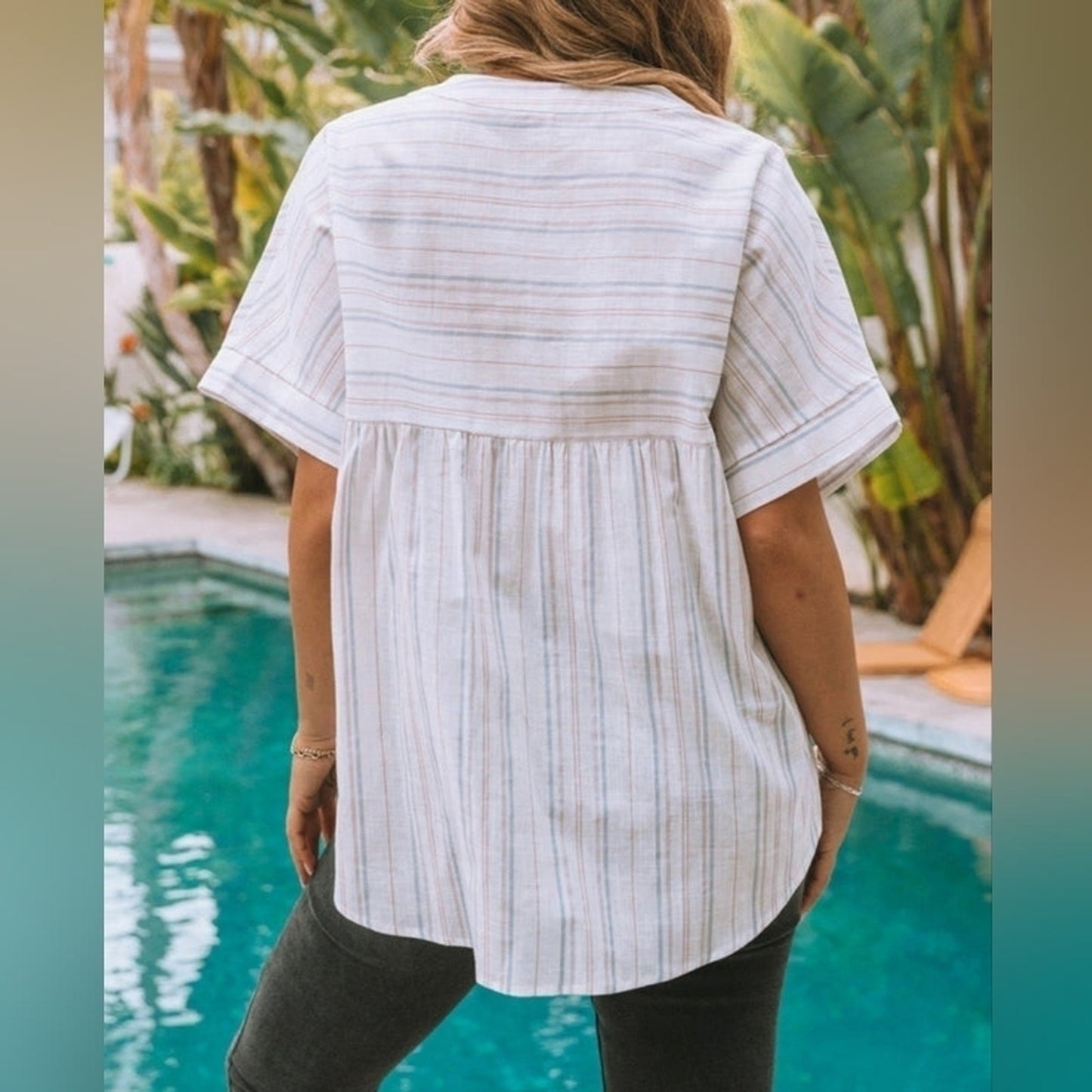 Linen Blend basic dressy top  striped top, NWTs Oversized M #C24