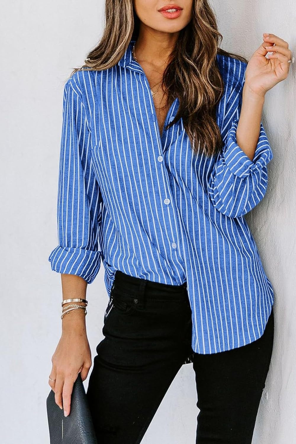 Striped Button Up Long Sleeve Shirt - Scarlett's Riverside Boutique 