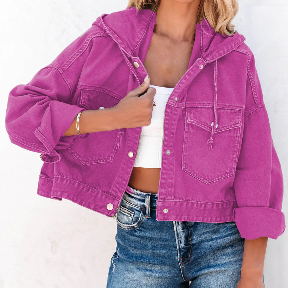 Hooded Dropped Shoulder Denim Jacket - Scarlett's Riverside Boutique 