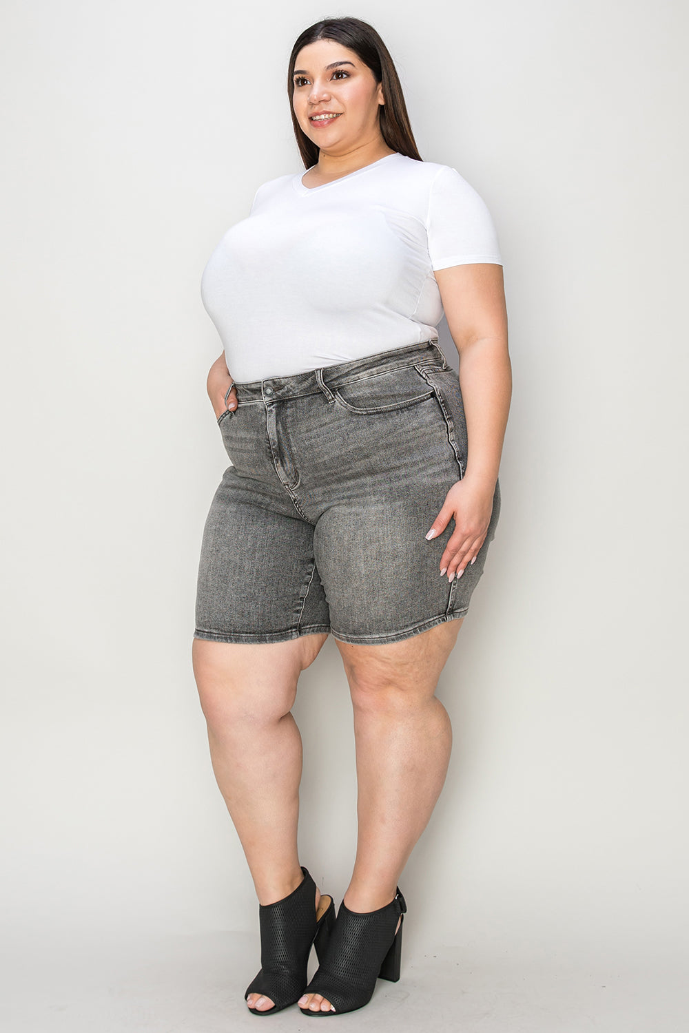 Judy Blue Full Size High Waist Washed Denim Shorts - Scarlett's Riverside Boutique 