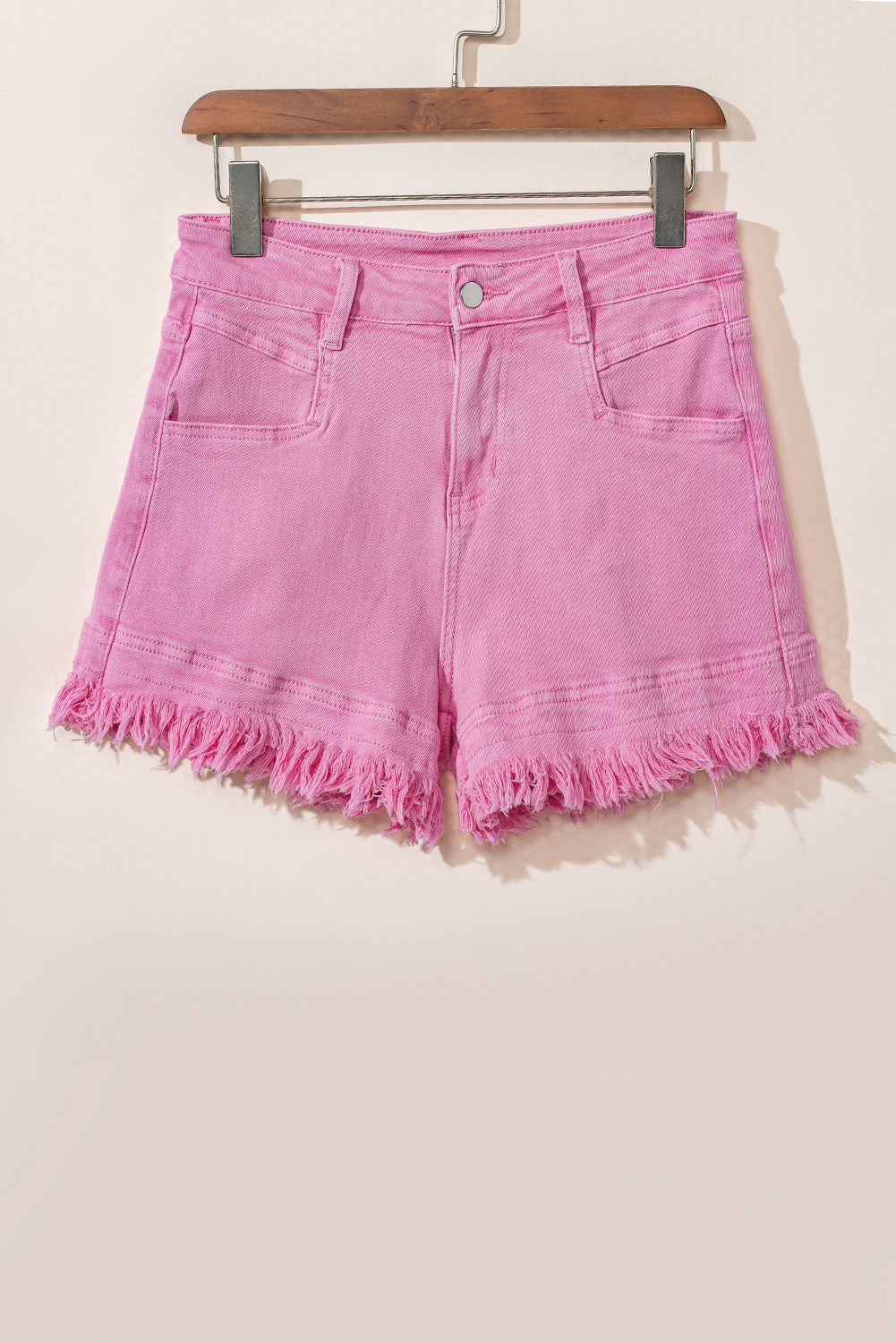 Pink Frayed Edge Mid Rise Denim Shorts - Scarlett's Riverside Boutique 