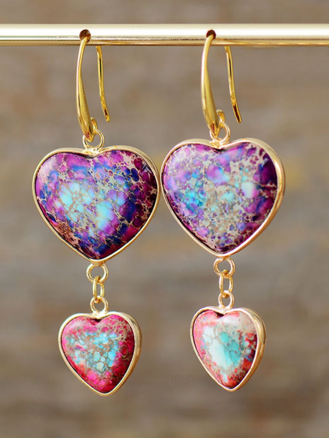 Heart Shape Imperial Jasper Dangle Earrings - Scarlett's Riverside Boutique 