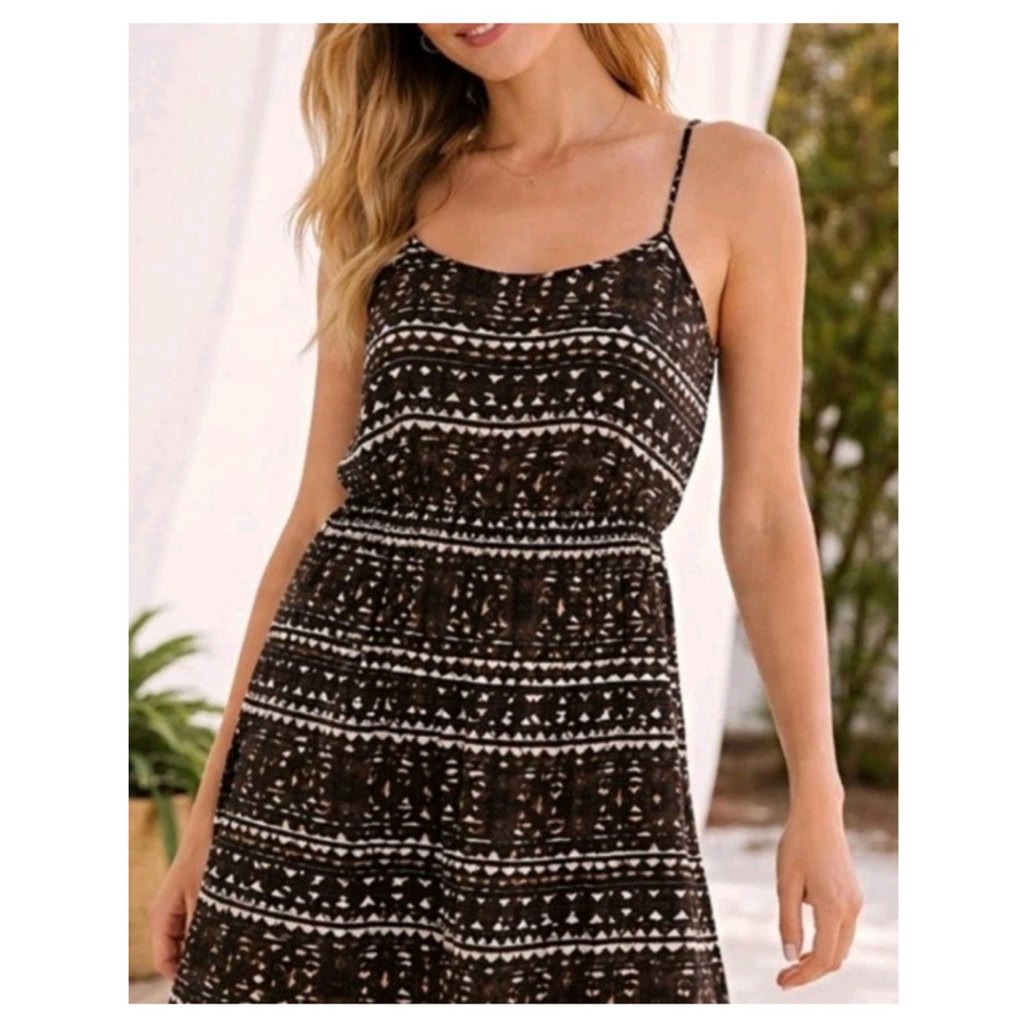 J. Crew Black White Geometric Floral Sundress Mini Dress Built In Slit