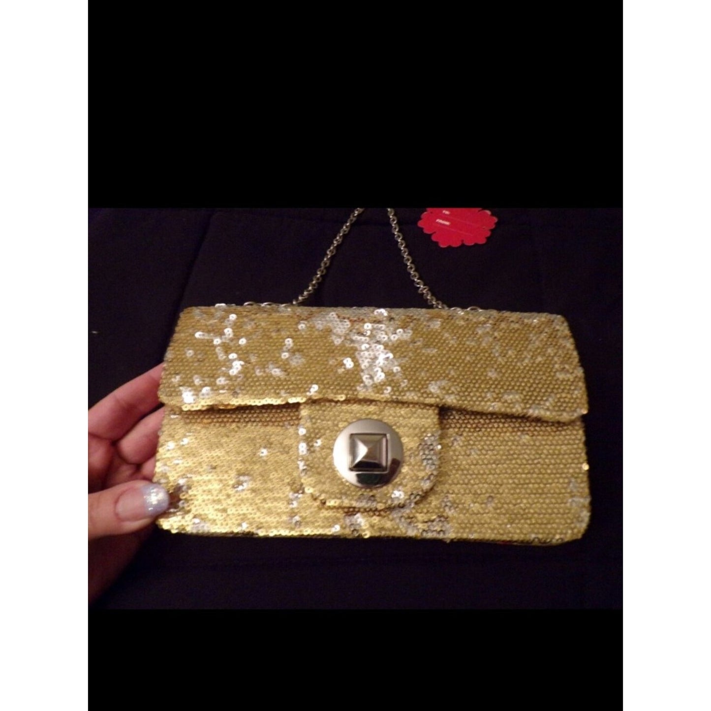 APT. 9 Gold Sequin Evening Bag Clutch Chain Strap Purse NWT Formal Party Prom