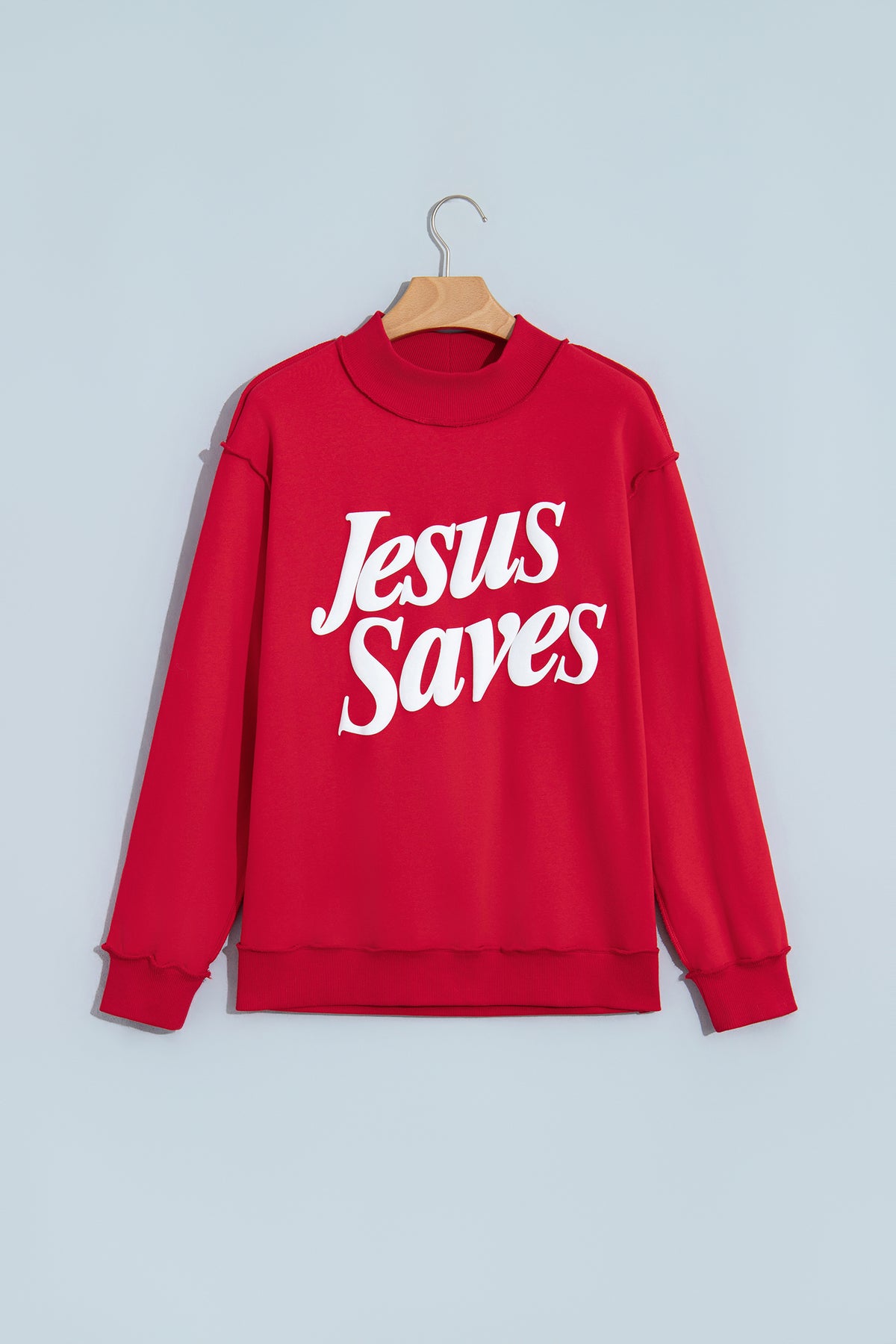 Dark Brown Jesus Saves Slogan Print Stand Neck Baggy Sweatshirt