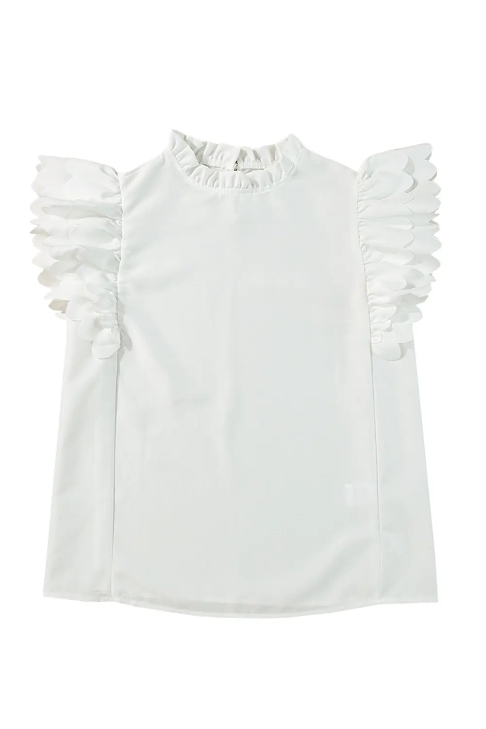 White Solid Color Scalloped Ruffle Sleeve Top - Scarlett's Riverside Boutique 