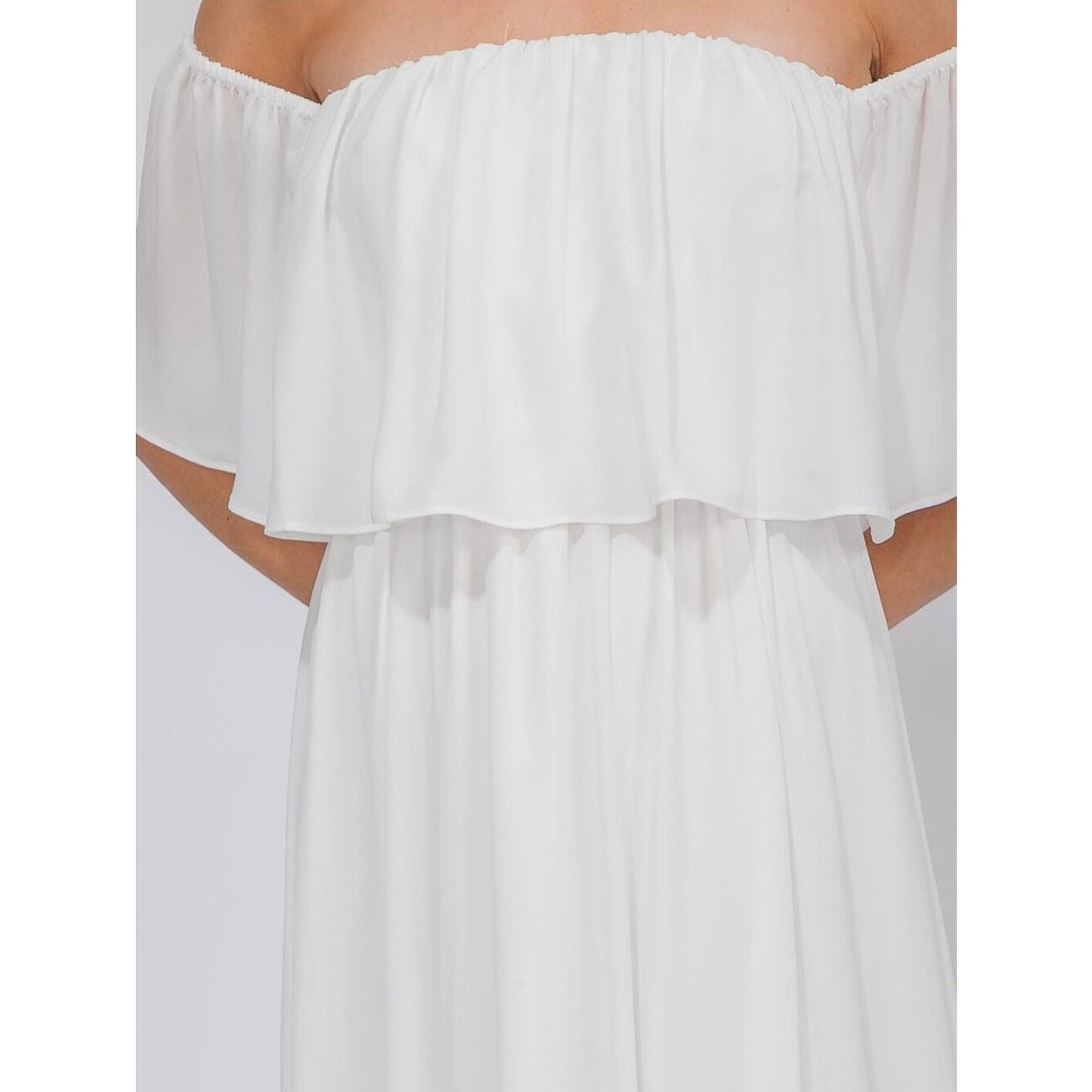 White Boho Off Shoulder Maxi Dress Flowy Ruffle Beach Wedding Bridal Dress