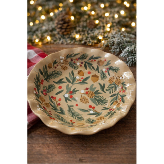 St. Nicholas Square Woodland Christmas Plate | Pinecone Berry Holiday Dish |...
