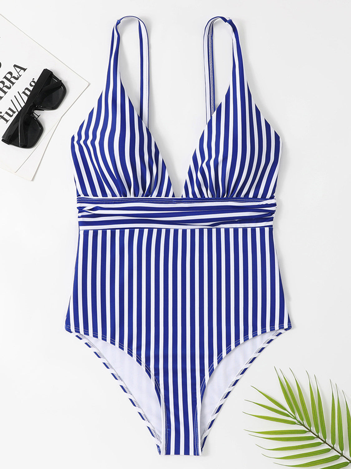 Striped Plunge Sleeveless One-Piece Swimwear - Scarlett's Riverside Boutique 