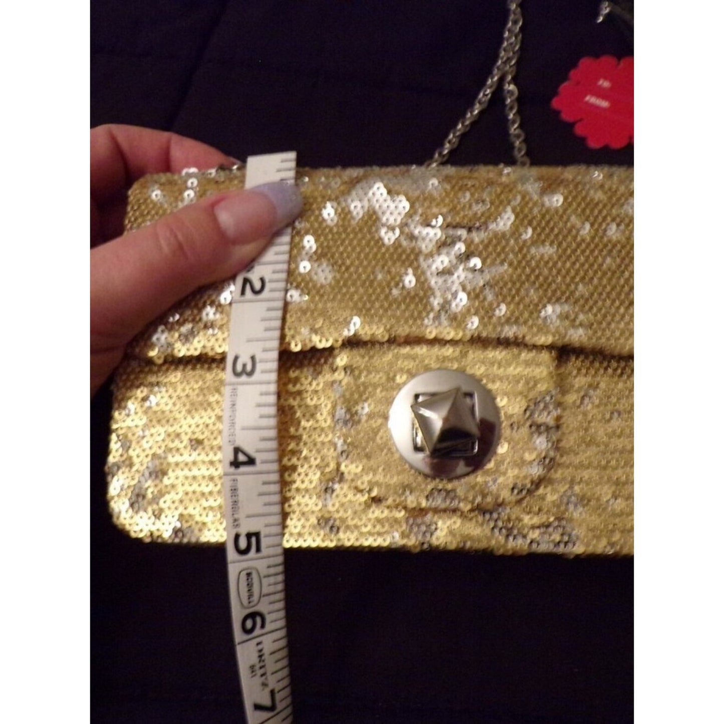 APT. 9 Gold Sequin Evening Bag Clutch Chain Strap Purse NWT Formal Party Prom