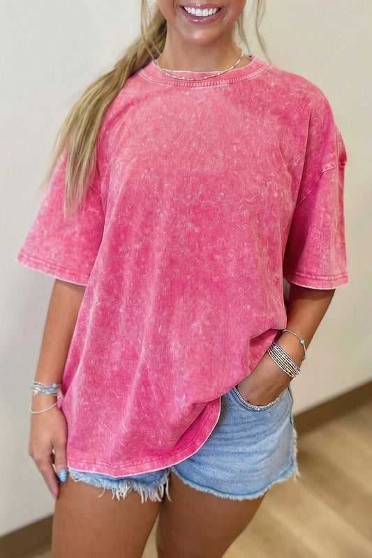 Sachet Pink Mineral Washed Oversized Cotton Tee Womens Casual Short Sleeve Relaxed Top
