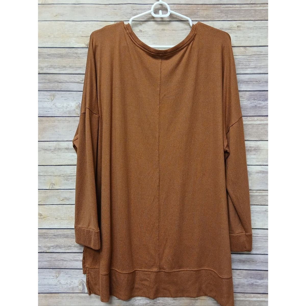 Time and Tru Plus XXL 20 Rust Brown Oversized Long Sleeve Tunic Top High Low Hem