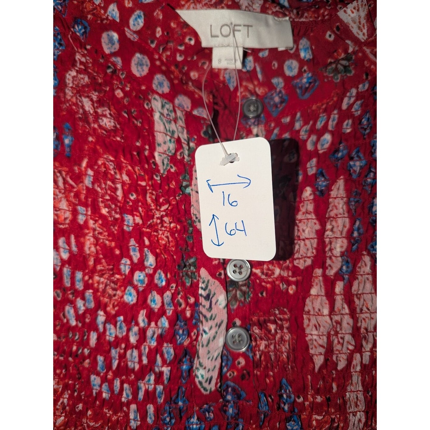 LOFT Red Floral Print Long Sheer-Sleeve Maxi Dress Sz 8