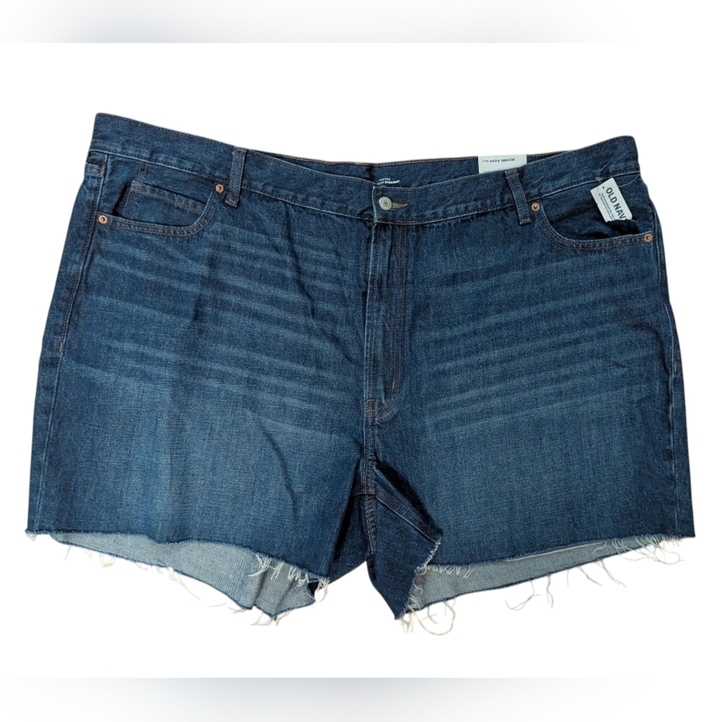NWT Old Navy Slouchy Straight Jean Shorts Size 3xl Blue Denim Raw Hem Mid Rise