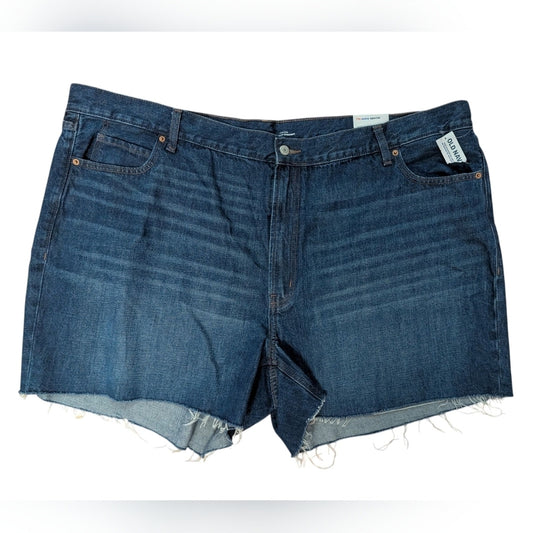 NWT Old Navy Slouchy Straight Jean Shorts Size 3xl Blue Denim Raw Hem Mid Rise