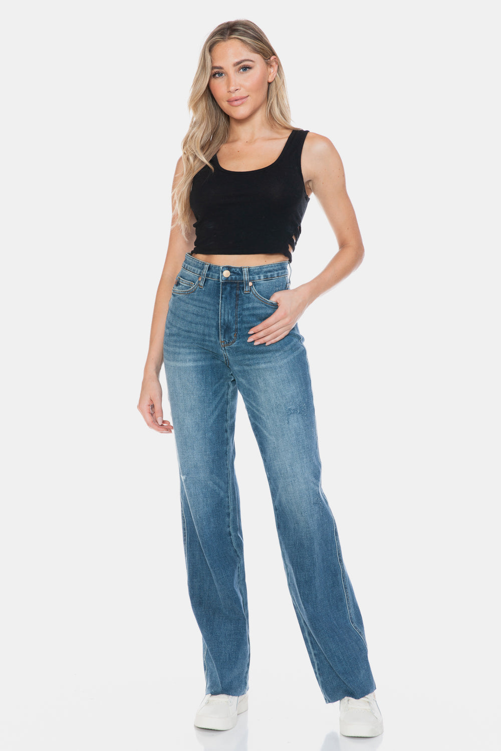 Judy Blue, Tummy Control Cut Raw Hem jeans. Inseam 33" and 33.5" - Scarlett's Riverside Boutique 