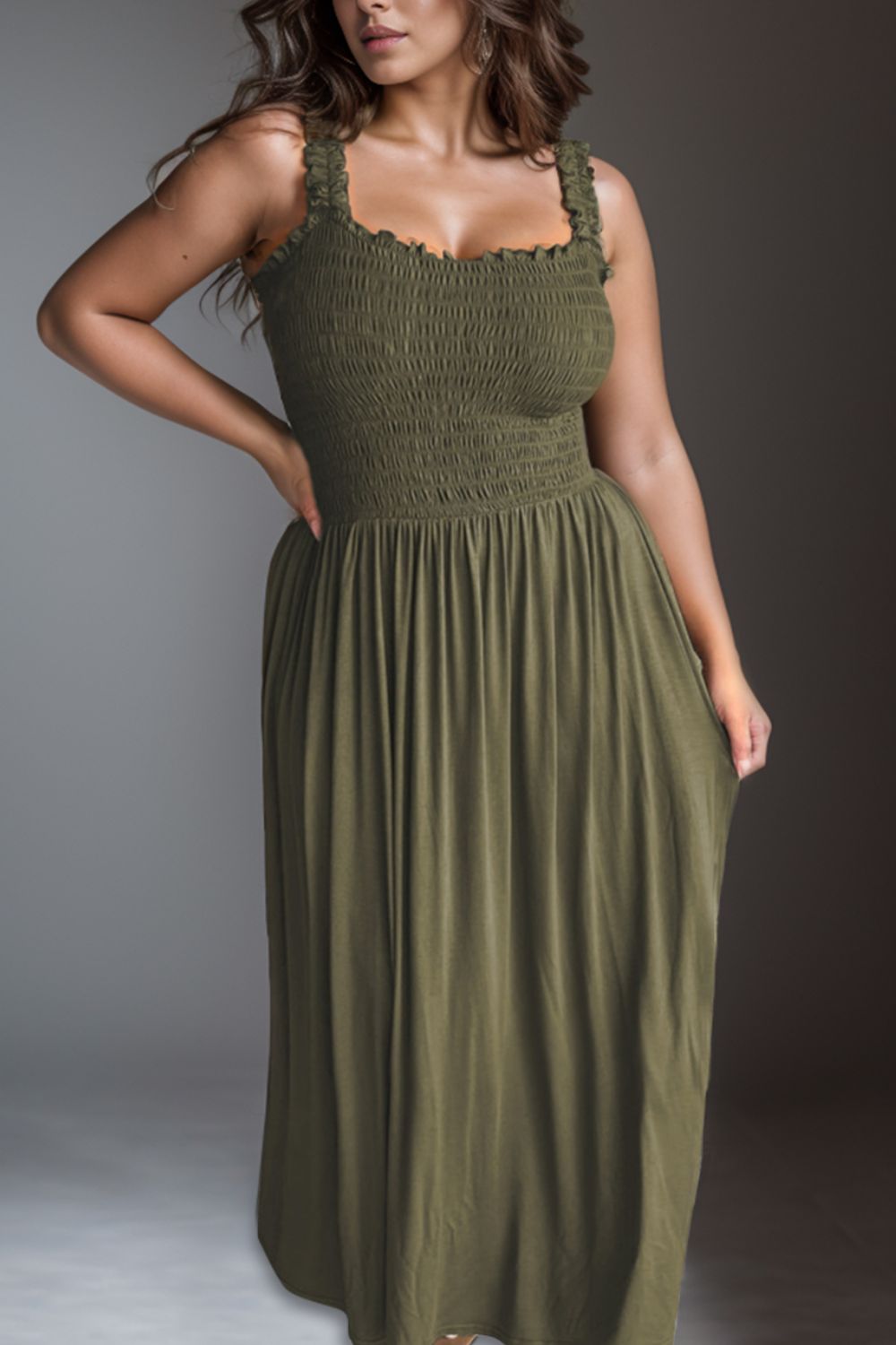 Plus Size Smocked Square Neck Maxi Dress - Scarlett's Riverside Boutique 