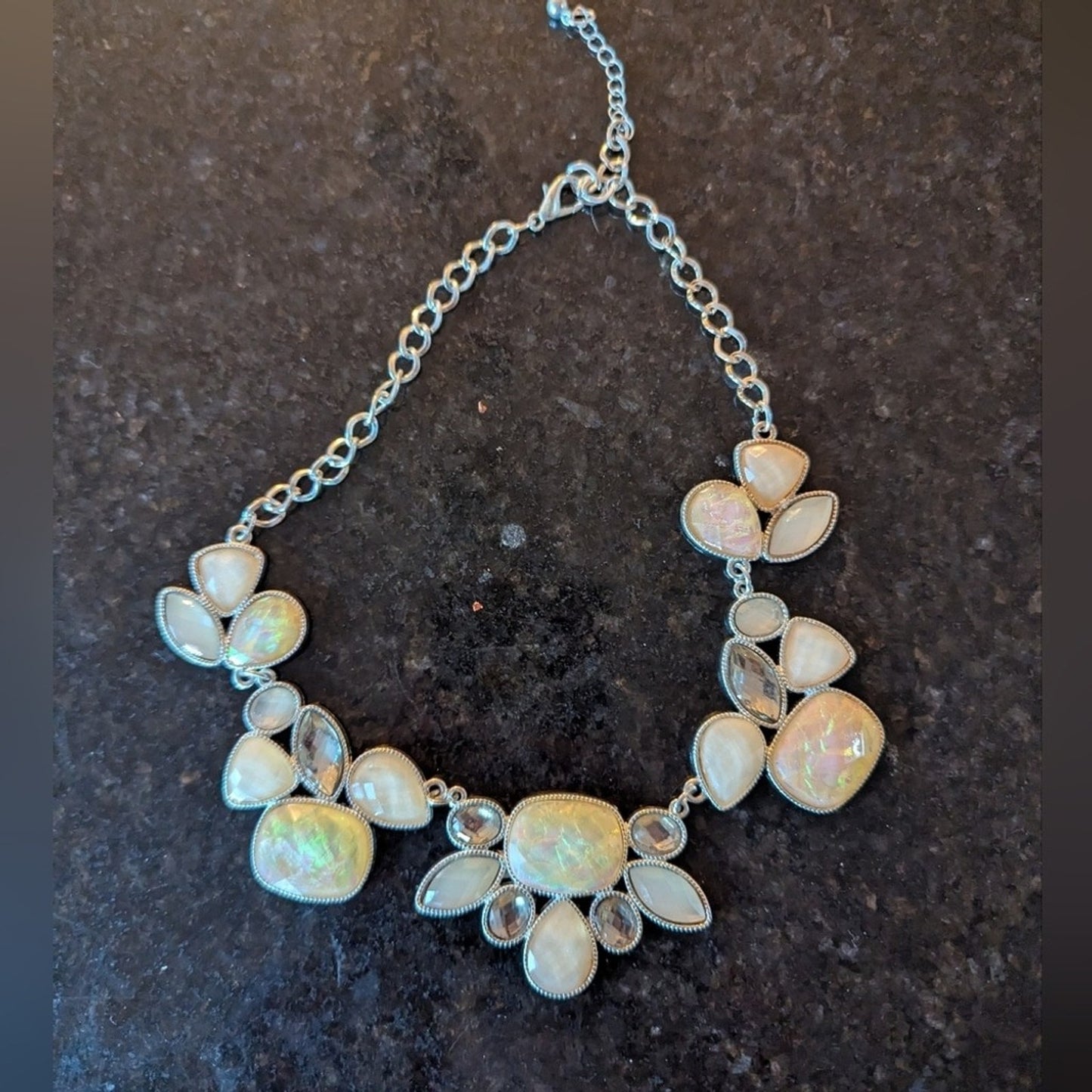 Iridescent Statement Necklace | Opal Glass & Rhinestone Bib Necklace | Chunky