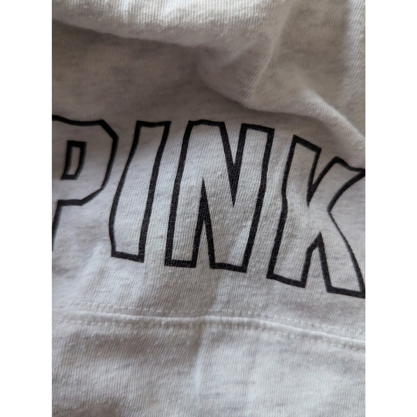 PINK Victoria’s Secret V Neck Tee Women’s Large Grey Black Logo Short Sleeve