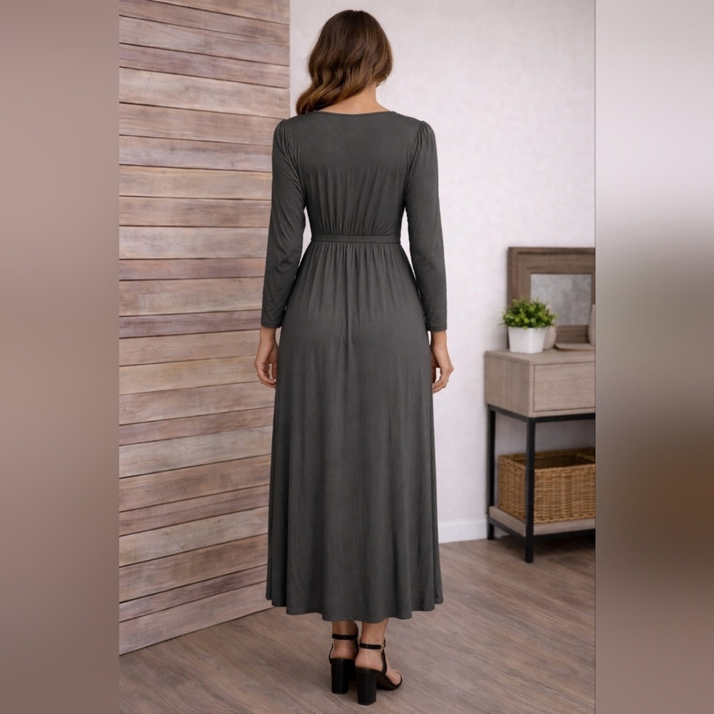 Anne Taylor LOFT Charcoal Gray Long Sleeve Maxi Dress – Size 8