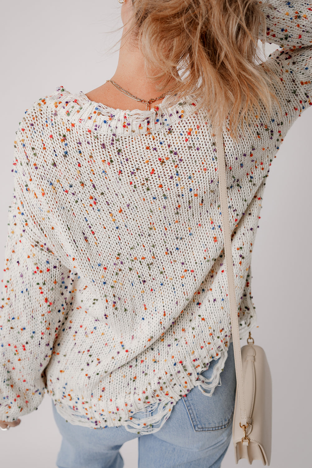 White Colorful Confetti Distressed Knit Sweater - Scarlett's Riverside Boutique 