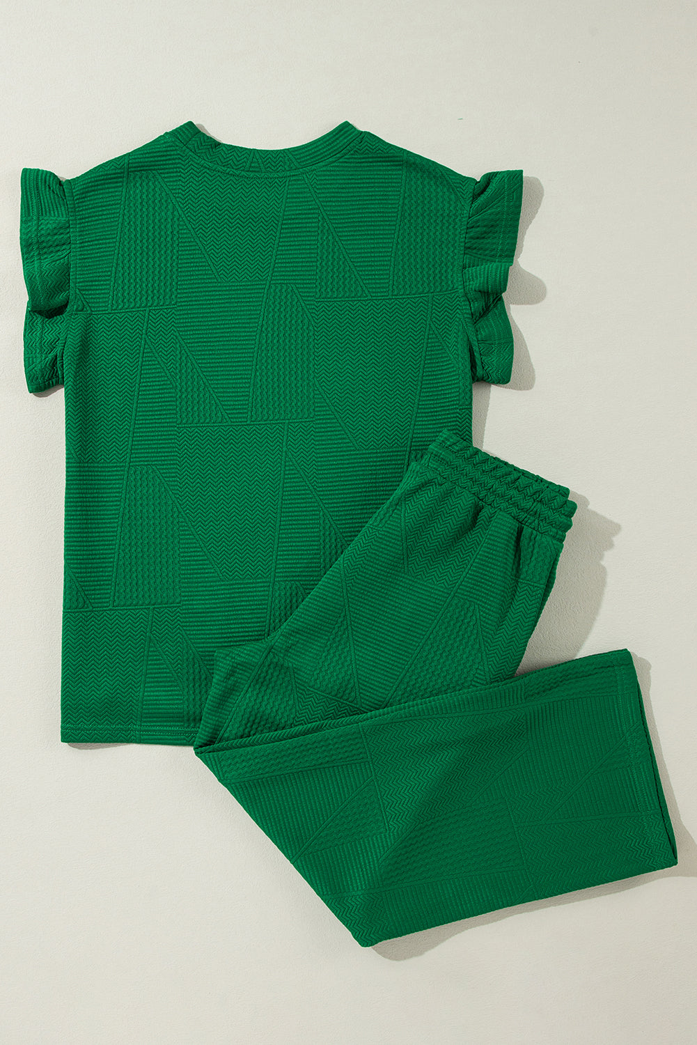 Dark Green Ruffled Sleeve Summer Top and Cropped Loose Pants Set - Scarlett's Riverside Boutique 