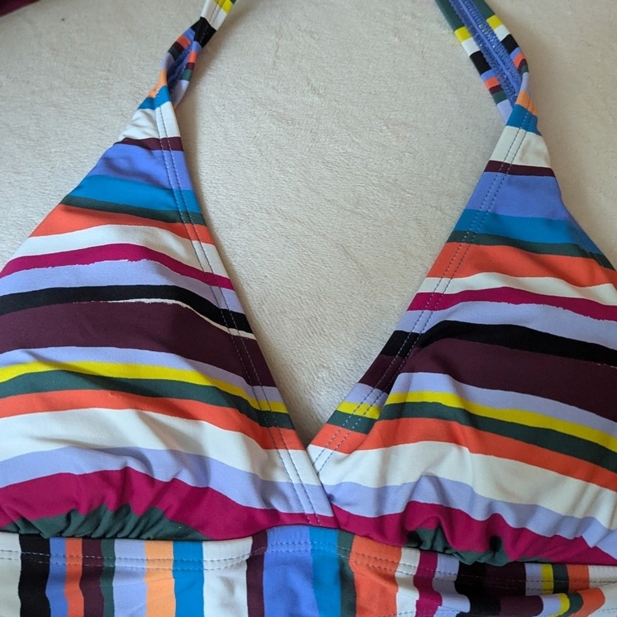 Anne Cole Striped Multicolor Halter Bikini Top Sz M #A44
