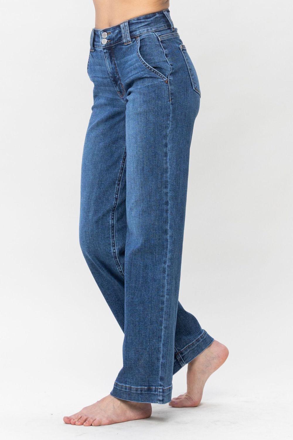 Judy Blue Full Size Double Button Wide Leg Jeans. Inseam 32" - Scarlett's Riverside Boutique 