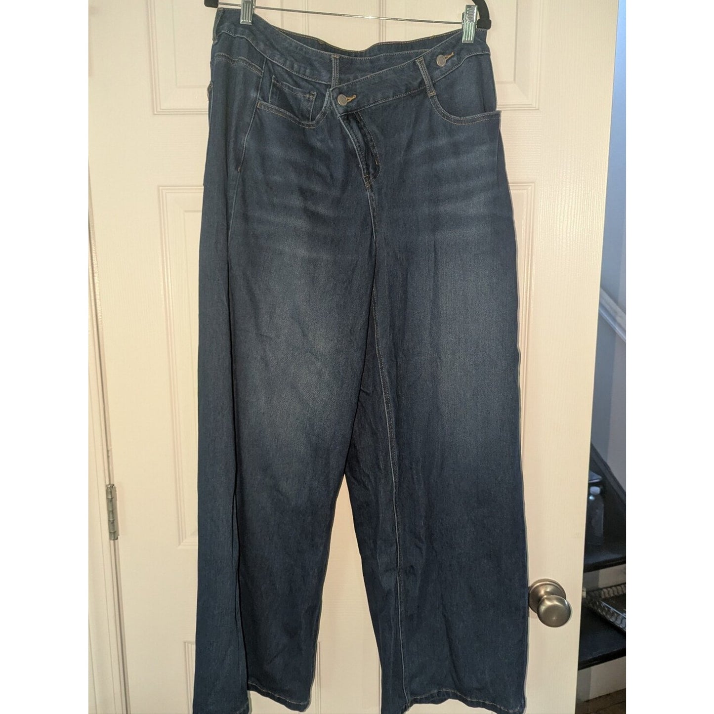Halara Women’s XL Regular Dark Wash Stretch Wide Leg Jeans Crossover Waist Denim