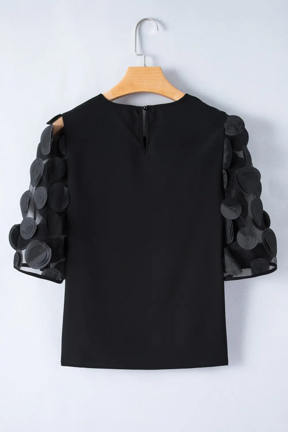 Black Contrast Applique Mesh Half Sleeve Blouse - Scarlett's Riverside Boutique 