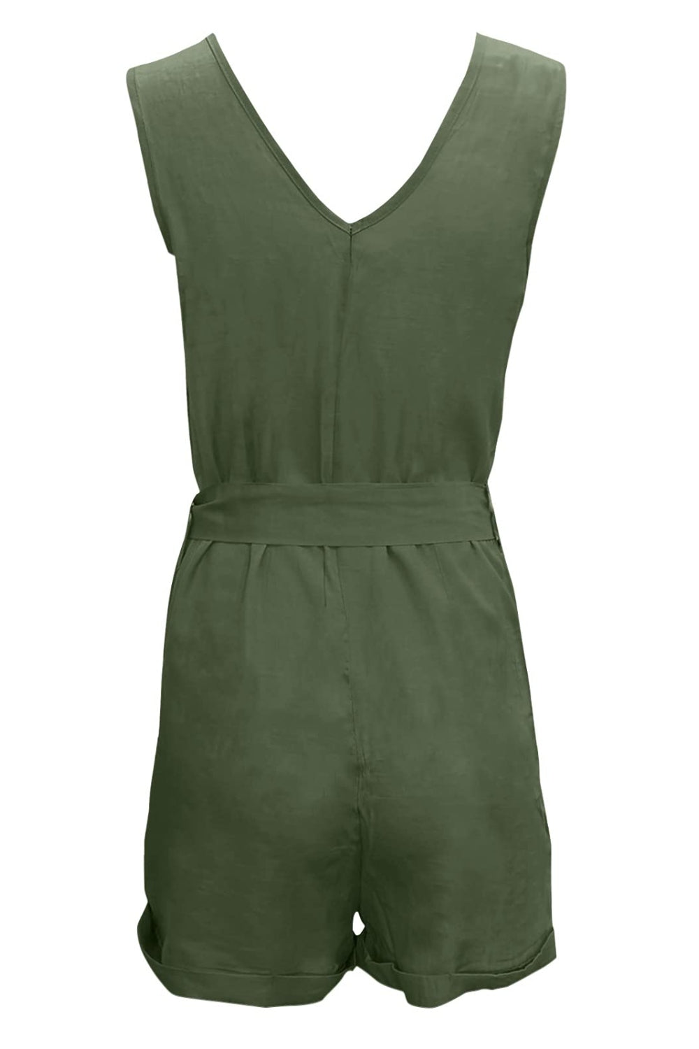 Full Size Tied V-Neck Sleeveless Romper with Pockets - Scarlett's Riverside Boutique 