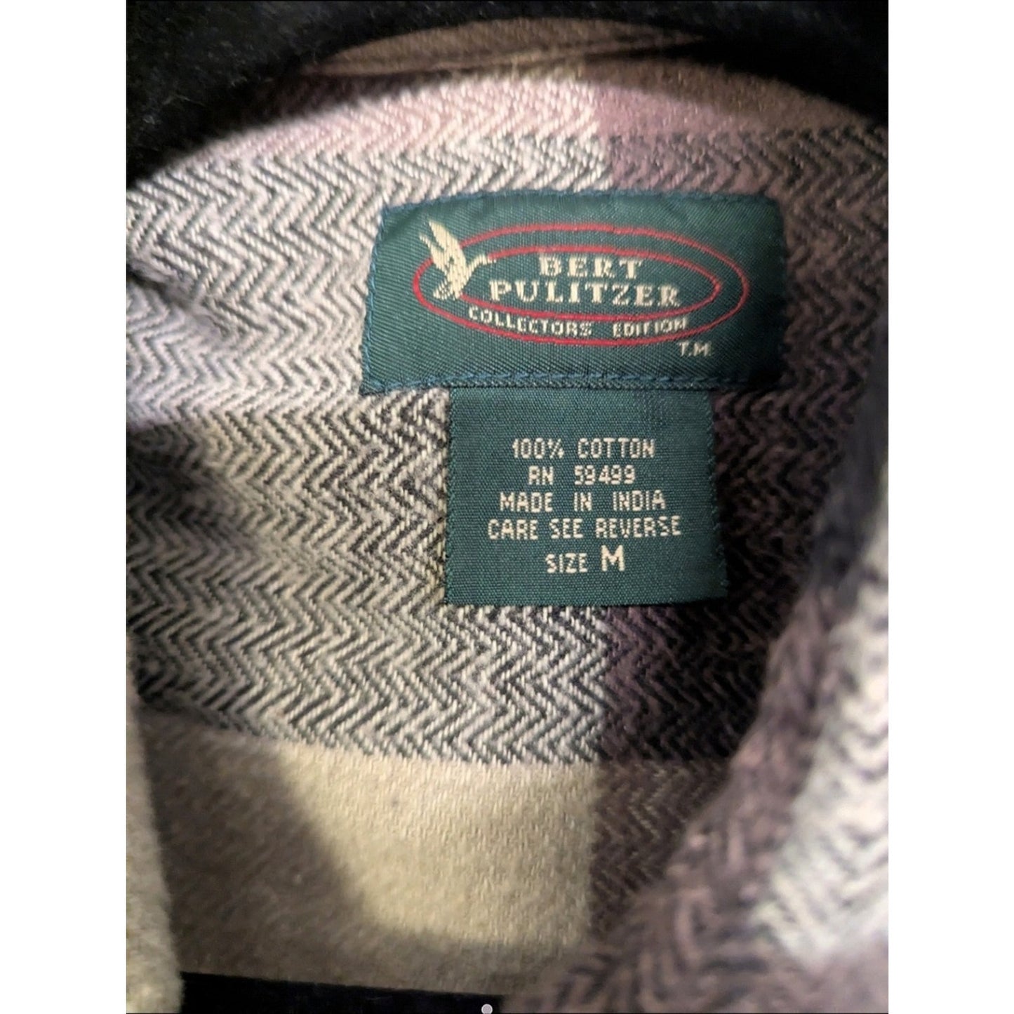 Bert Pulitzer Men’s Plaid Flannel Shirt Size M Brown Gray Button Front 100% Cott