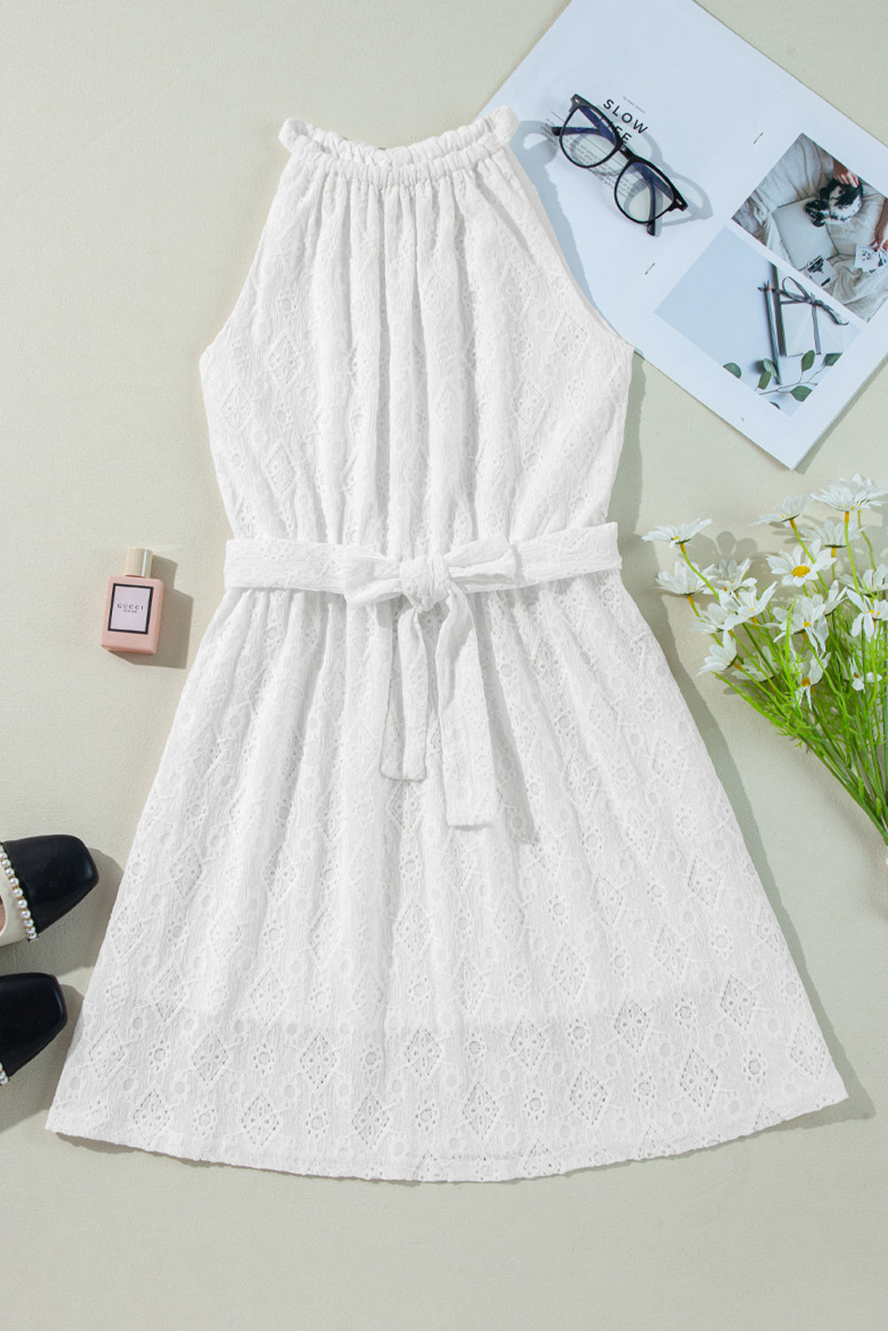 White Lace Sleeveless Mini Dress