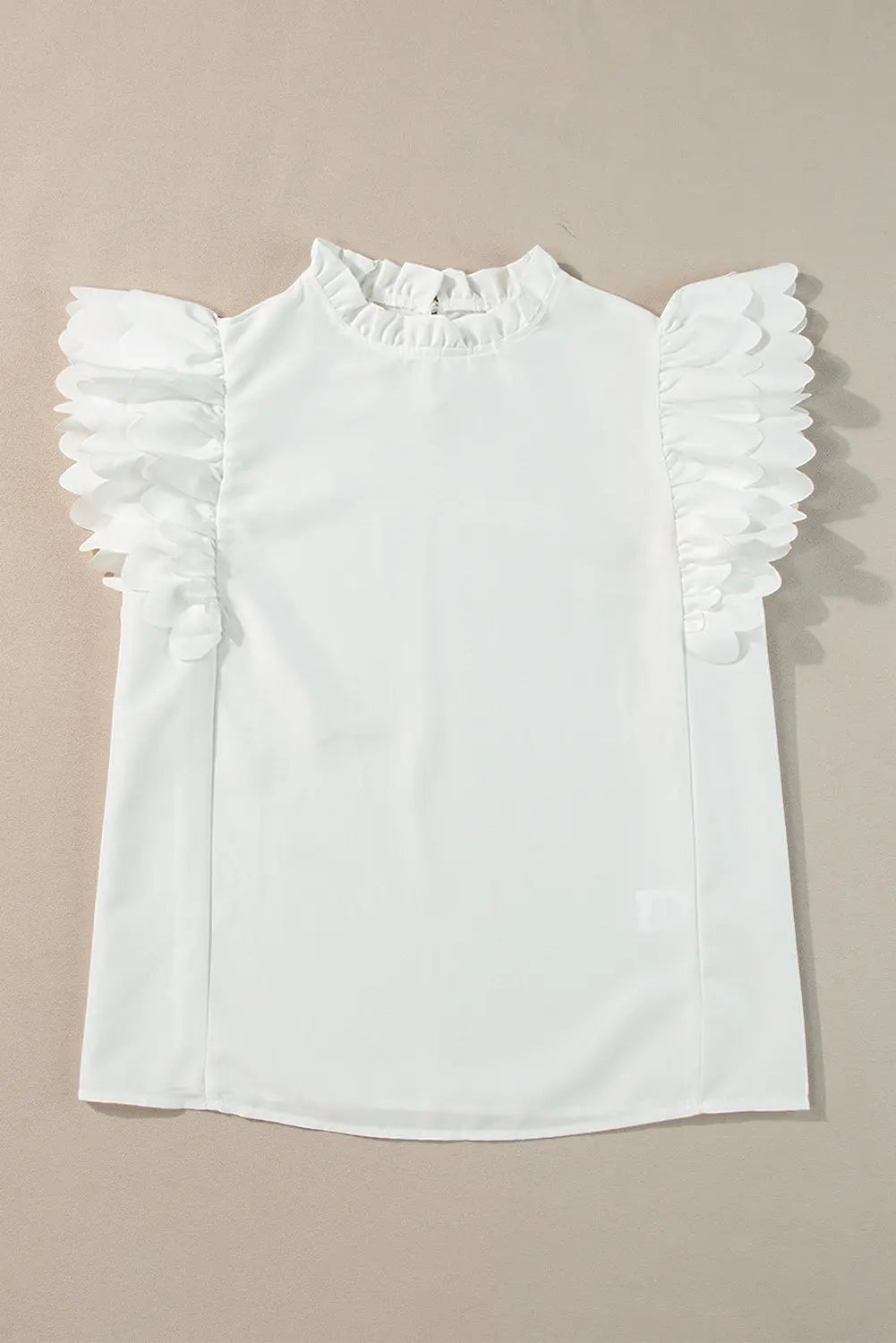 White Solid Color Scalloped Ruffle Sleeve Top - Scarlett's Riverside Boutique 