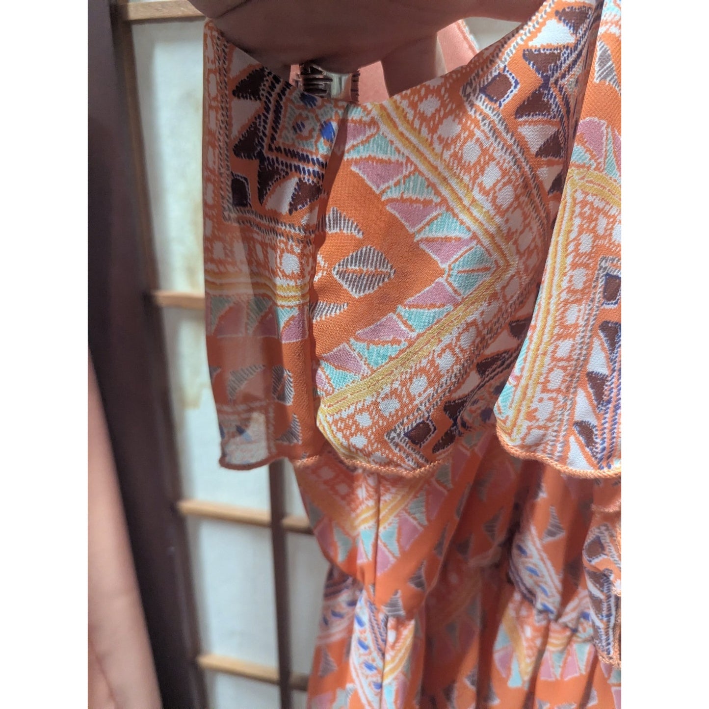Y2K Charlotte Russe Small Orange Tribal Chevron Ruffle Maxi Dress Spaghetti...