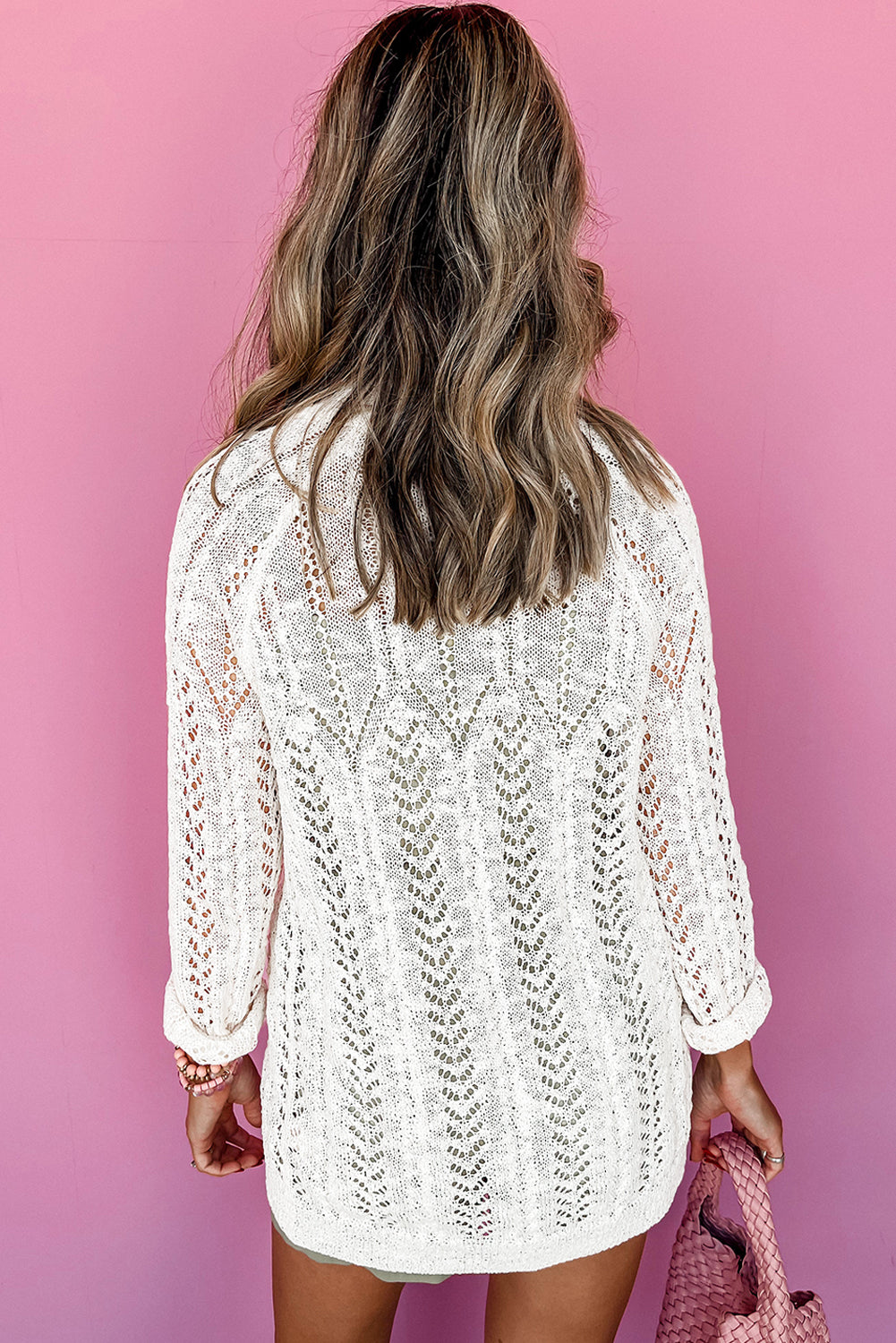 White Solid Open Knit Cardigan - Scarlett's Riverside Boutique 