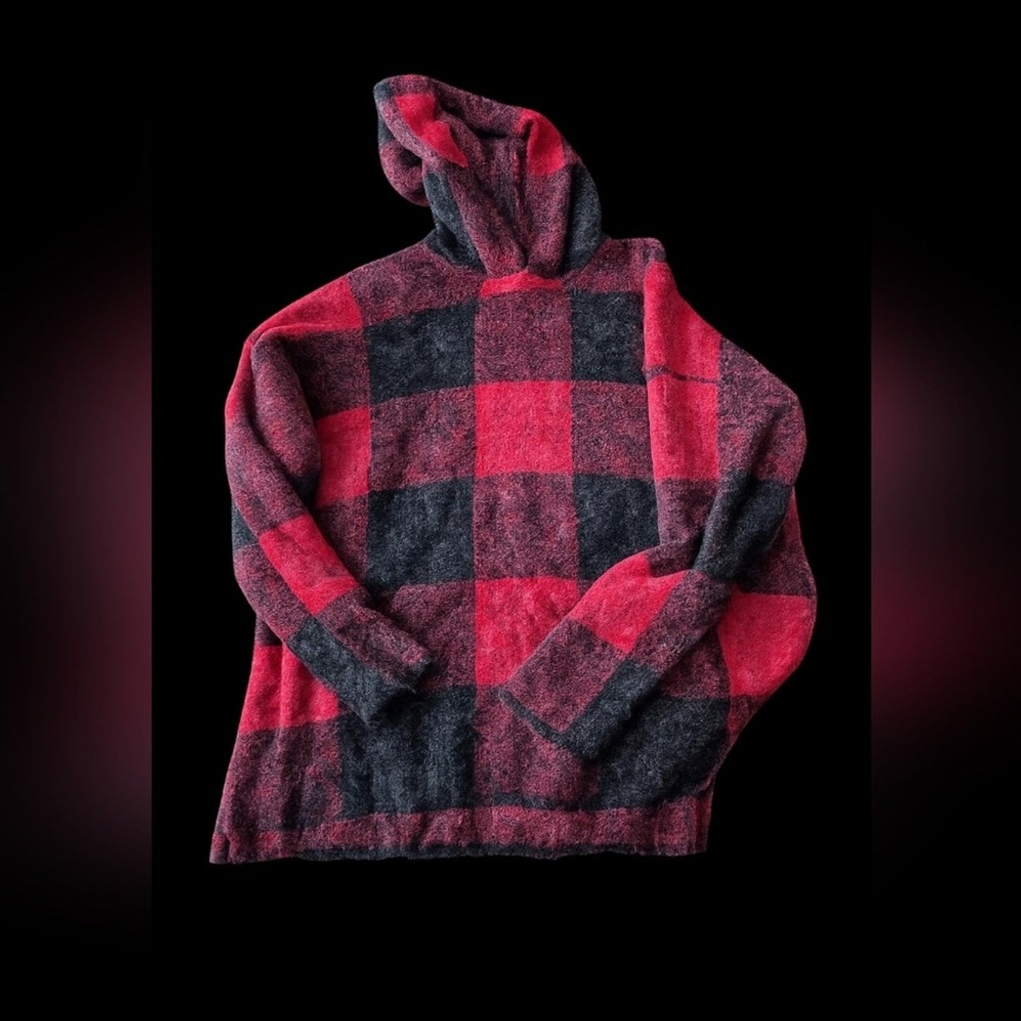 Natural Reflections Women's Buffalo Plaid Hoodie Size L Red Black Soft Cozy #E14