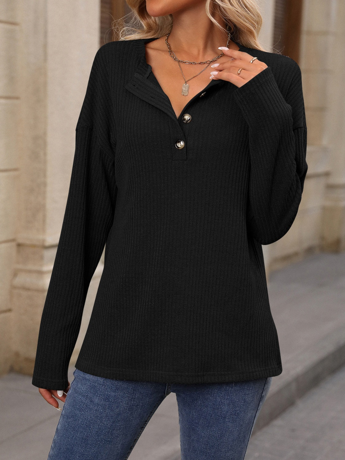 Half Button Long Sleeve T-Shirt - Scarlett's Riverside Boutique 