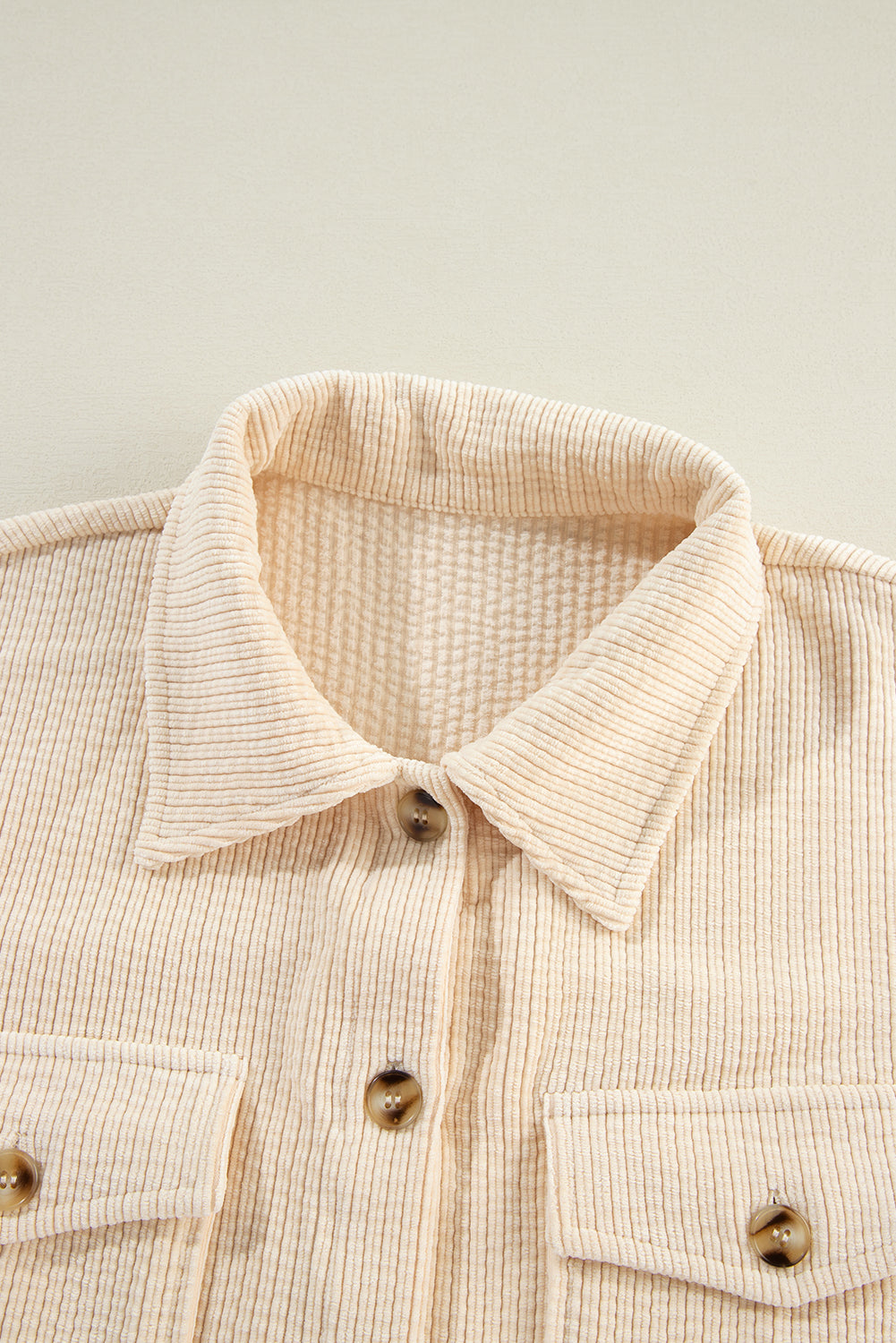 Oatmeal Corduroy Flap Pocket Button Up Shacket - Scarlett's Riverside Boutique 