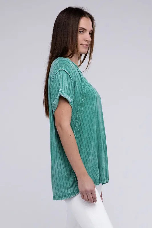 Ribbed Raglan Dolman Sleeve Boat-Neck Top - Scarlett's Riverside Boutique 