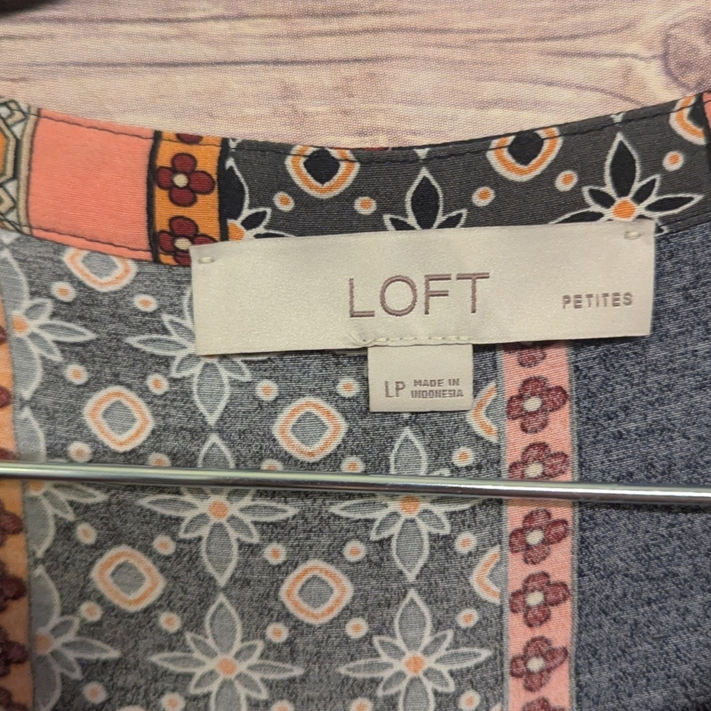LOFT Petite Large Boho Mixed Print Dress Long Sleeve V-Neck Button Front #H3